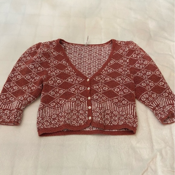Free People Geo floral Patterned puff sleeve Cardigan 2337 - Picture 7 of 16